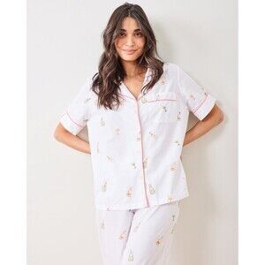 NWT Print Fresh PJ TOP ONLY Bubbly Brunch SS Top Embroidered On White Large